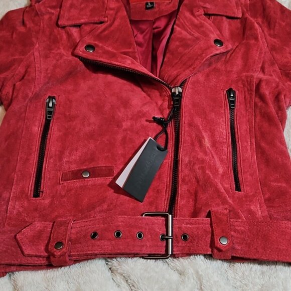 NWT BLANK NYC PINK ZIPPERED FASHION MOTO SUEDE JACKET - SIZE L - Picture 3 of 9